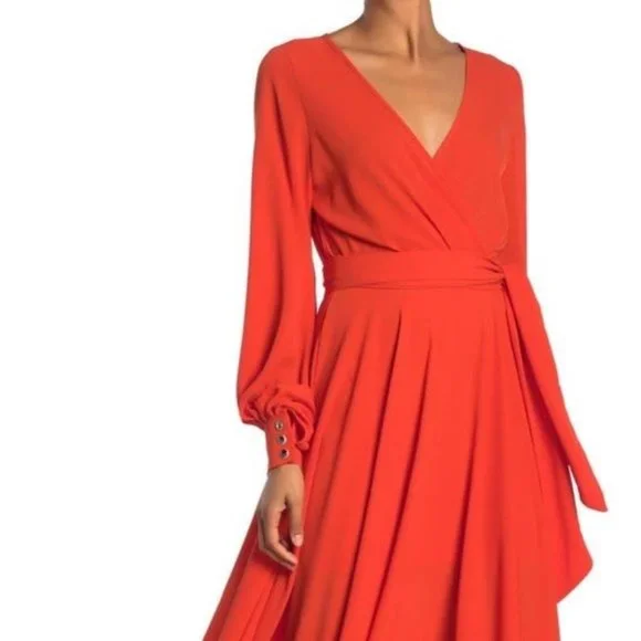 MEGHAN LA long sleeve flowyMaxi Dress in color flame - Picture 3 of 10